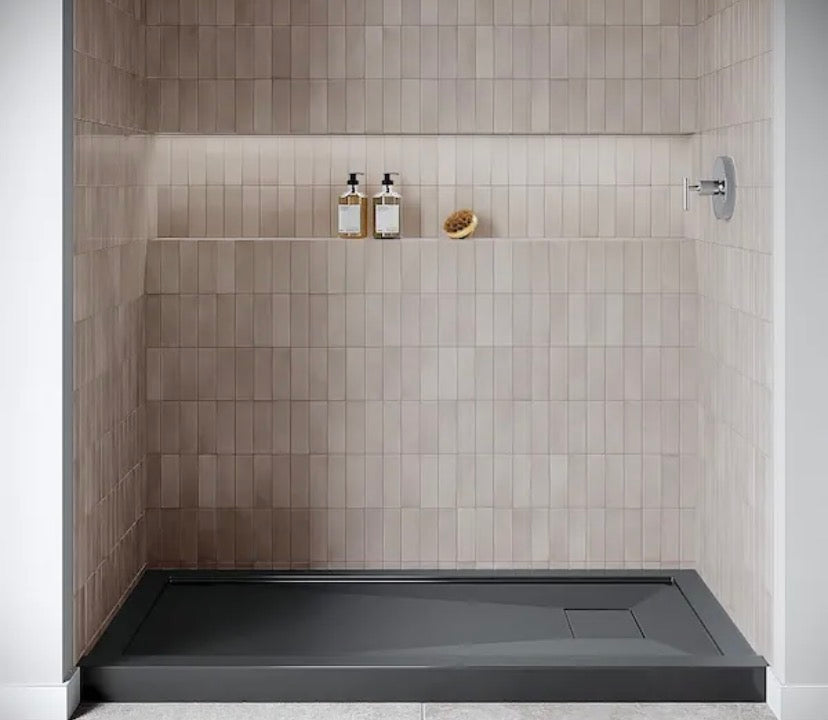 GB-2523-96-BL 42 in. x 34 in. Alcove Acrylic Shower Pan Base in Glossy Black with Right Drain, Drain Included