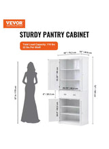72 in. Storage Freestanding Utility Cabinets with 3 Adjustable Shelves Pearl White Tall Food Buffet Pantry Organizers