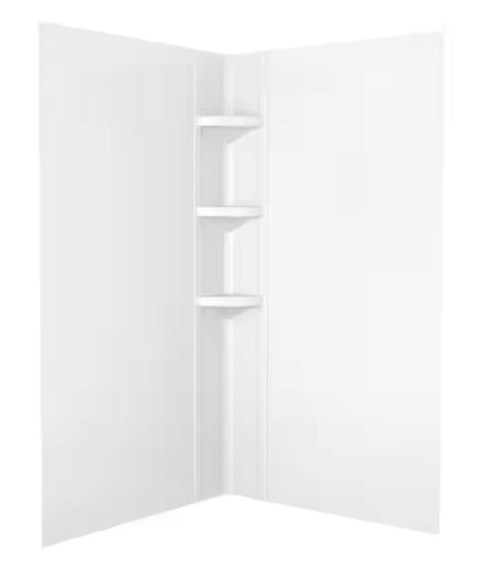 38 in. W x 70.63 in. H 3-Piece Glue Up Corner Shower Wall Surrounds in White