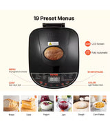 Bread Maker, 19-in.-1 2 LB. Dough Machine, Nonstick Ceramic Pan Automatic Breadmaker with Gluten Free Setting in Black