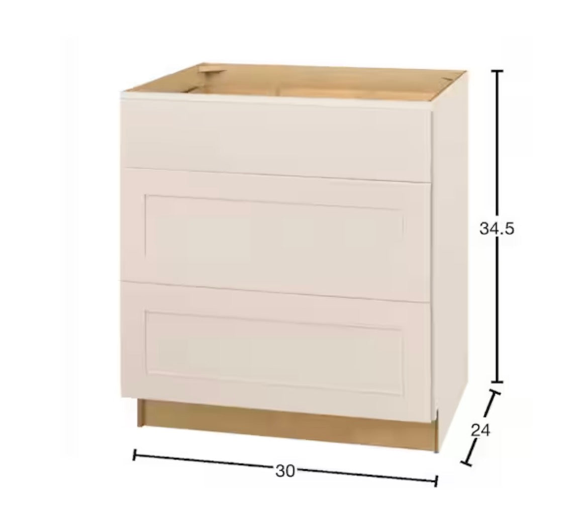 Avondale 30 in. W x 24 in. D x 34.5 in. H Ready to Assemble Plywood Shaker Drawer Base Kitchen Cabinet in Antique White