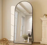 30 in. W x 71 in. H Arched Classic Black Aluminum Alloy Framed Oversized Full Length Mirror Floor Mirror