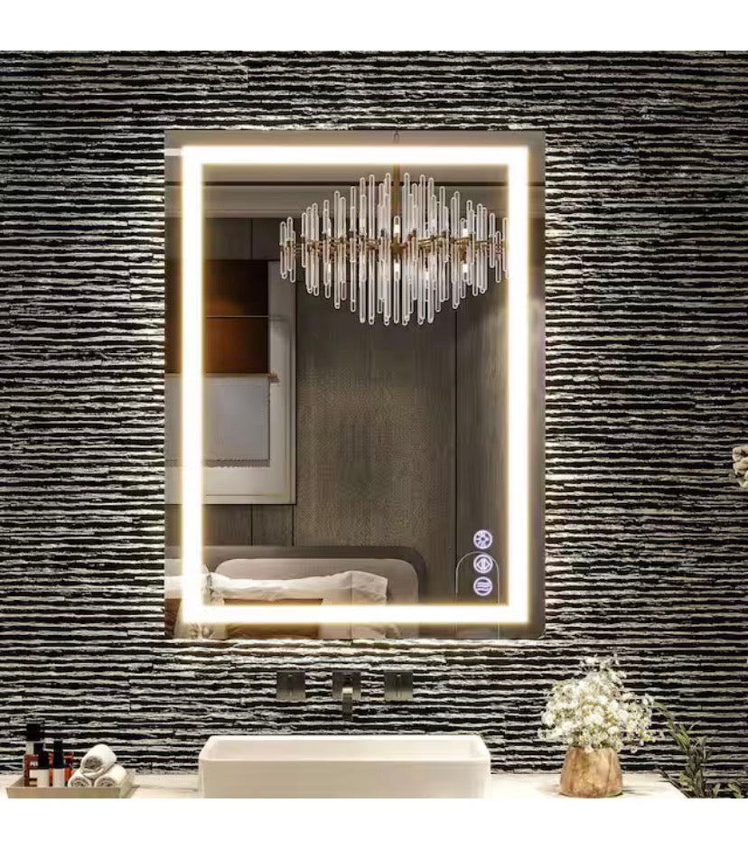 24 in. W x 32 in. H LED Light Anti-Fog Rectangular Modern Frameless White Wall Mirror