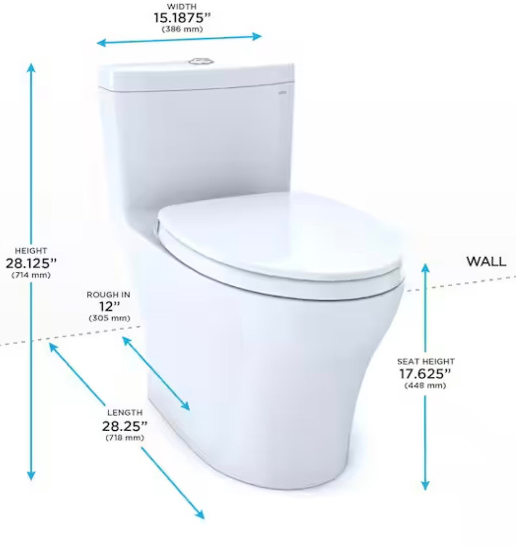Aquia IV 12 in. Rough In One-Piece 0.8/1.28 GPF Dual Flush Elongated Toilet in Cotton White, SoftClose Seat Included
