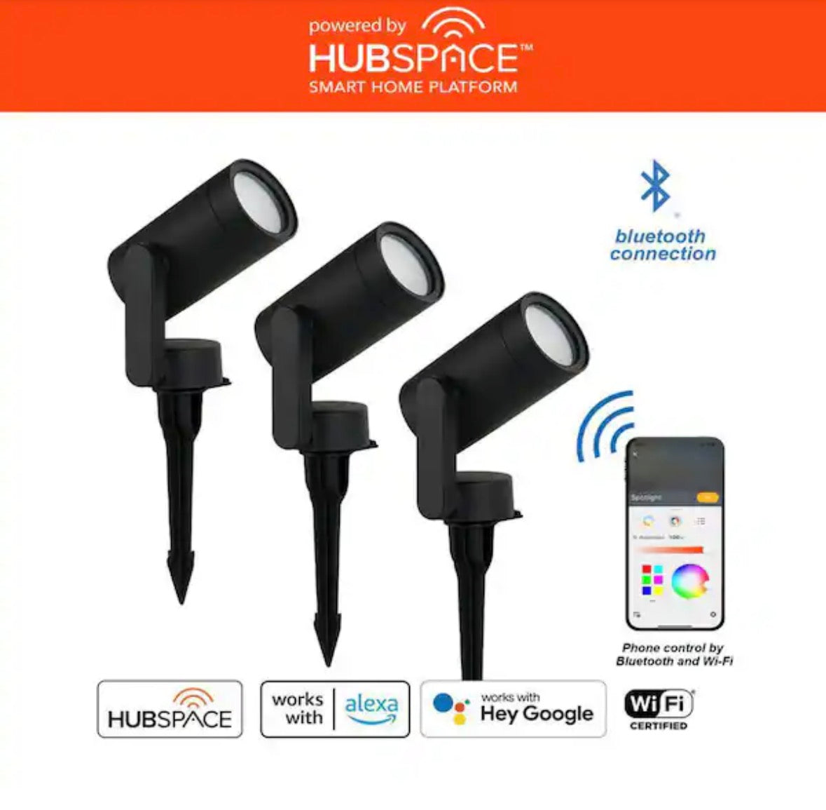 Smart 450 Lumens Low Voltage Black LED Outdoor Spotlight Powered by Hubspace (3-Pack)