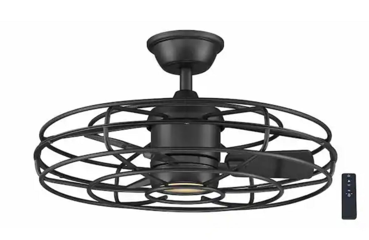Heritage Point 25 in. Integrated LED Indoor/Covered Outdoor Matte Black Ceiling Fan with Light and Remote Control