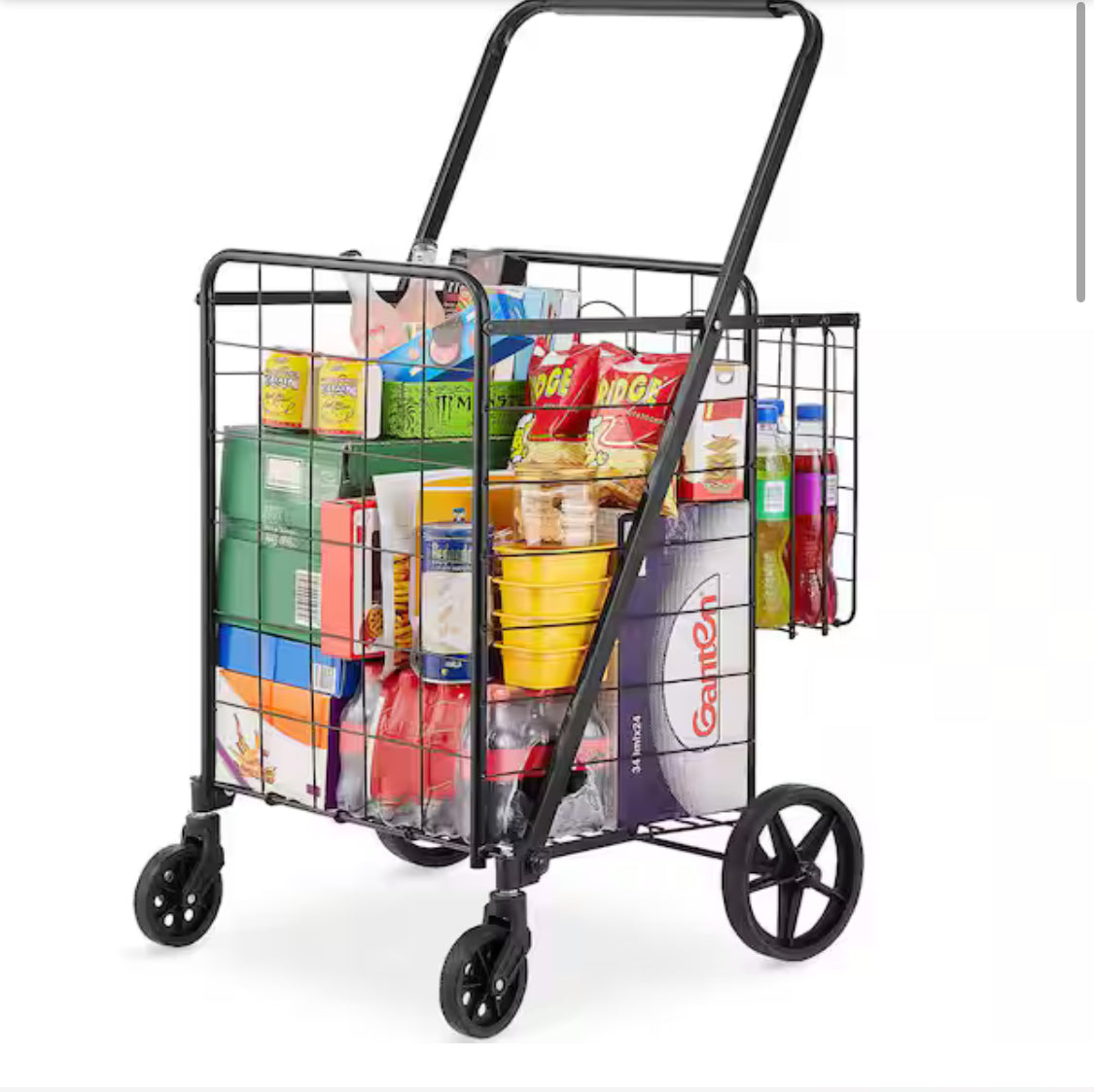 Folding Shopping Cart, Jumbo Grocery Cart with Double Baskets, 360Â° Swivel Wheels, Duty Utility Cart Black Kitchen Cart