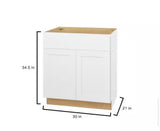 Avondale Shaker Alpine White Quick Assemble Plywood 30 in Vanity Sink Base Kitchen Cabinet (30in W x 21in D x 34.5in H)