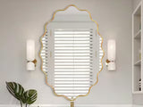 22 in. W x 30 in. H Oval Gold Aluminum Alloy Framed Scalloped Wavy Wall Mirror