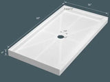 60 in. L x 36 in. W Alcove Shower Pan Base with Center Drain in White