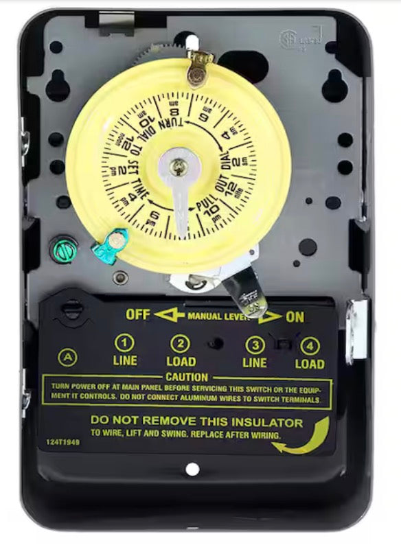 T100 Series 40 Amp 24-Hour Indoor Mechanical Timer with Double Pole Single Throw Switching 240 VAC, Gray