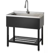 14 in. D x 30 in. W Freestanding Laundry/Utility Sink in Stainless Steel and Black with Pull-Out Faucet