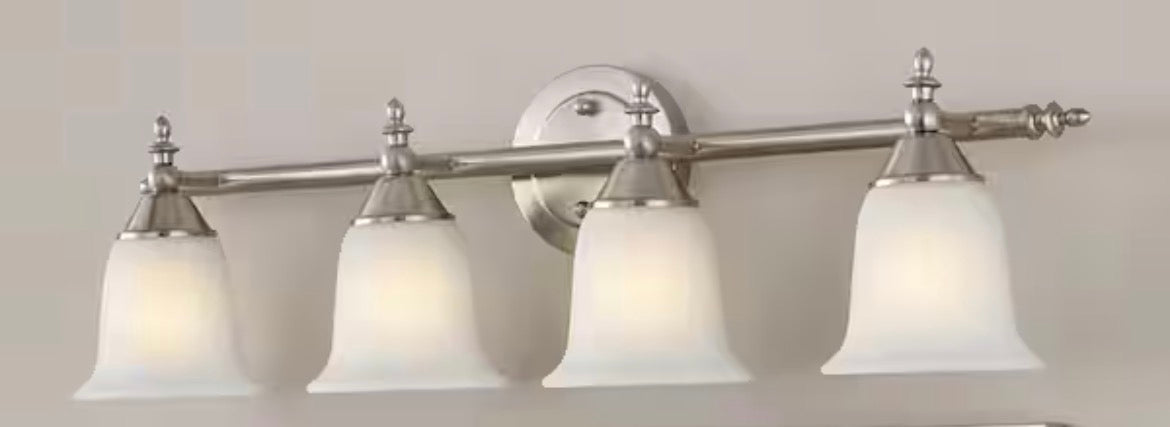 Olgelthorpe 29.8 in. 4-Light Brushed Nickel Bathroom Vanity Light Fixture with Bell Shaped Frosted Glass Shades