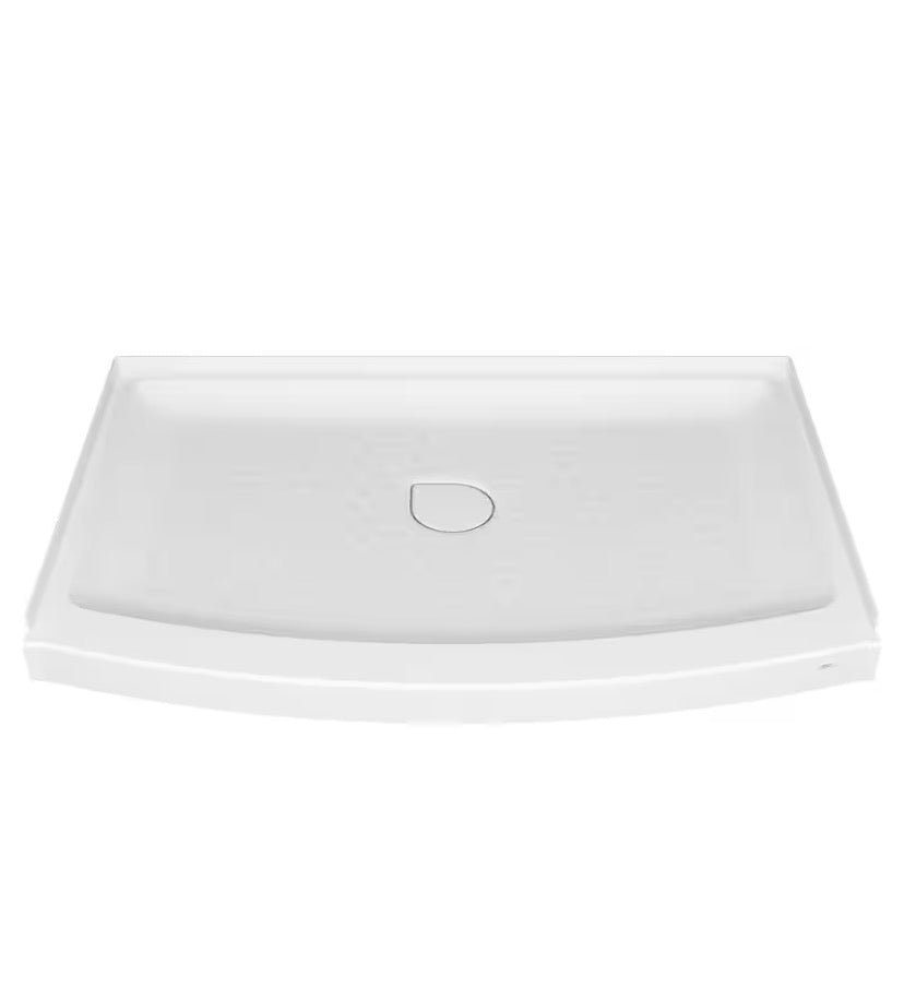 Ovation Curve 48 in. L x 30 in. W Alcove Shower Pan Base with qCenter Drain in Arctic White