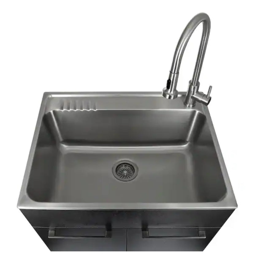 All-in-One 28 in. x 22 in. x 33.8 in. Stainless Steel Drop-In Sink and Cabinet with Faucet in Black