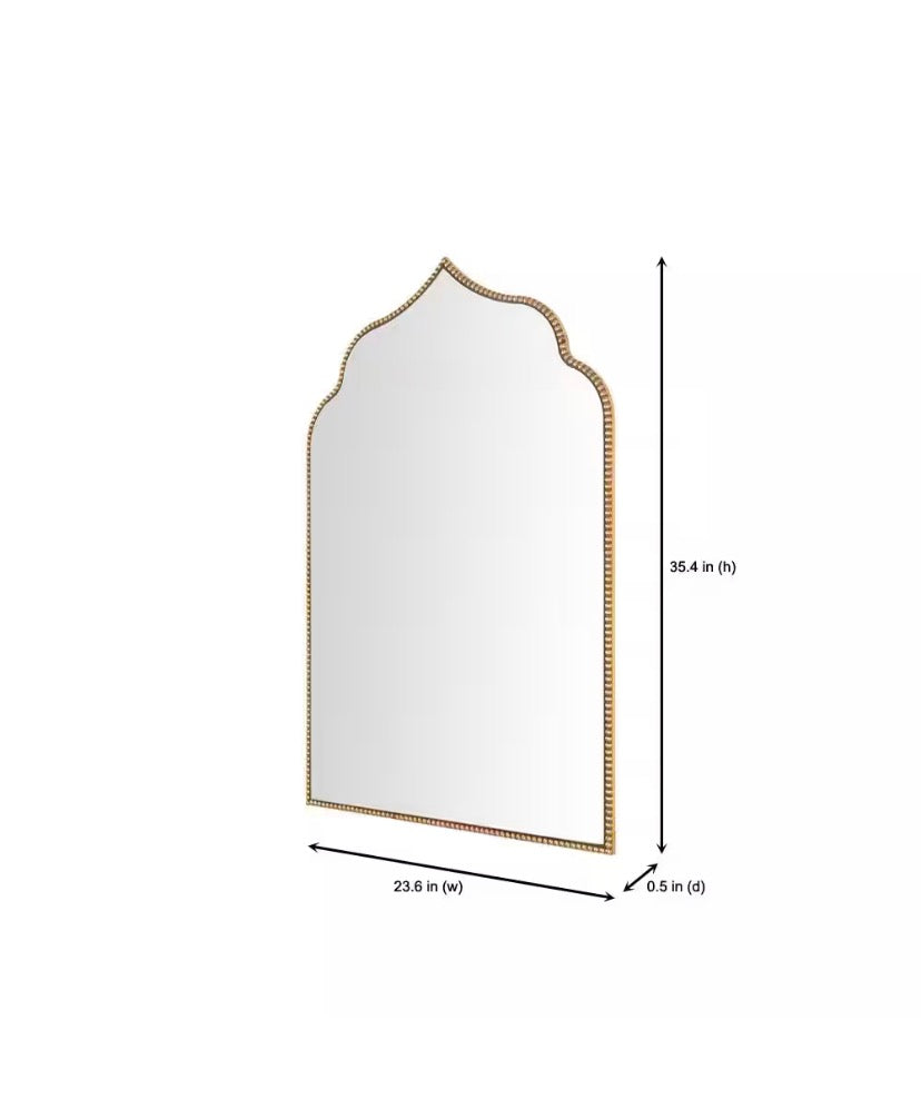 Medium Ornate Arched Gold Antiqued Classic Accent Mirror (35 in. H x 24 in. W)