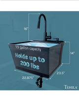 23.5 in. x 22.88 in. Black Thermoplastic Wall Mounted Utility Sink with Matte Black Finish Pull-down Sprayer Faucet