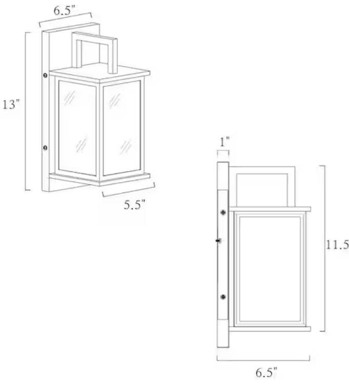 Black and Brass Rectangle Outdoor Hardwired Wall Lantern Sconce with Clear Glass Shade