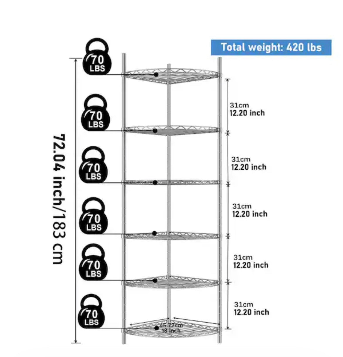 Chrome 6-Layer Triangular Metal Storage Rack, Waterproof Adjustable Height for Bathroom, Living Room, Kitchen, Laundry