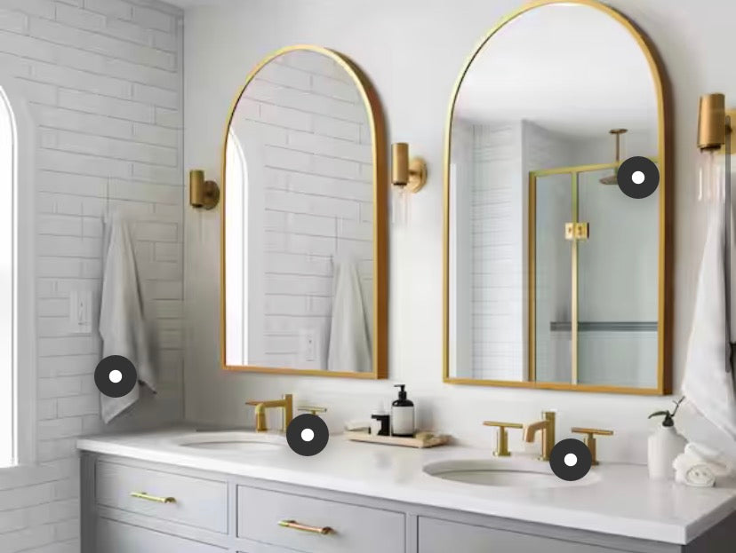 24 in. W x 36 in. H Arched Wall Mirror Gold Metal Framed Bathroom Vanity Mirror (Set of 2)