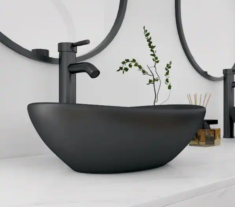 Eclisse 16 in. x 13 in. Matte Black Vitreous China Oval Bathroom Vessel Sink