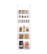 Over the Door Pantry Organizer Rack with 6-Adjustable Shelves-Steel Metal Wire Frame and Baskets-White