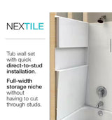 NexTile 32 in. W 60 in. H Composite Direct-to-Stud Four-Piece Alcove Tub Wall Kit in White