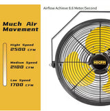 HICFM 12 in. 2500 CFM Yellow Wall Mounted Fan, 3-Speed High Velocity, IP44 Motor for Garage, Barn, Warehouse Use