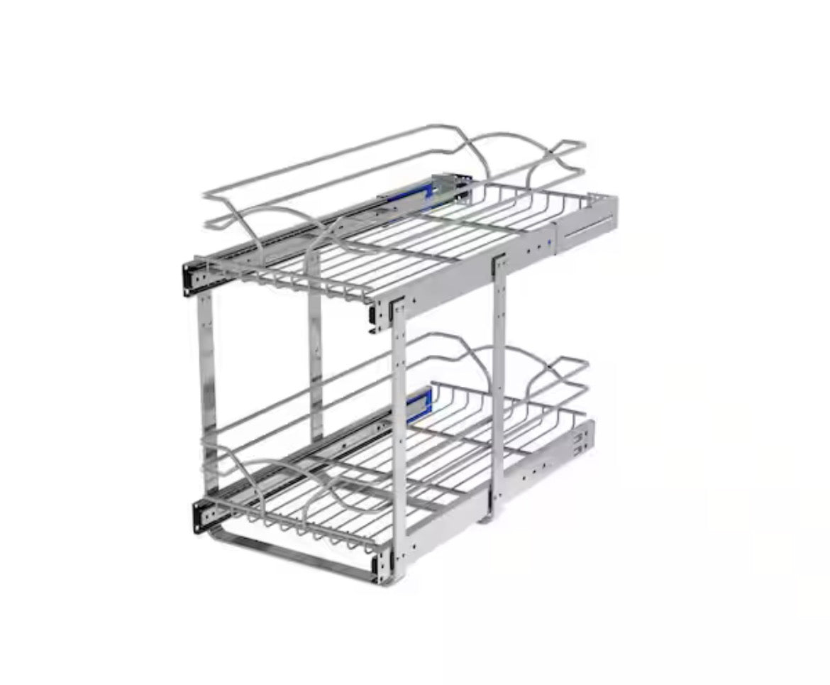 Chrome Steel 12 in. 2-Tier Pullout Basket with Soft-Close