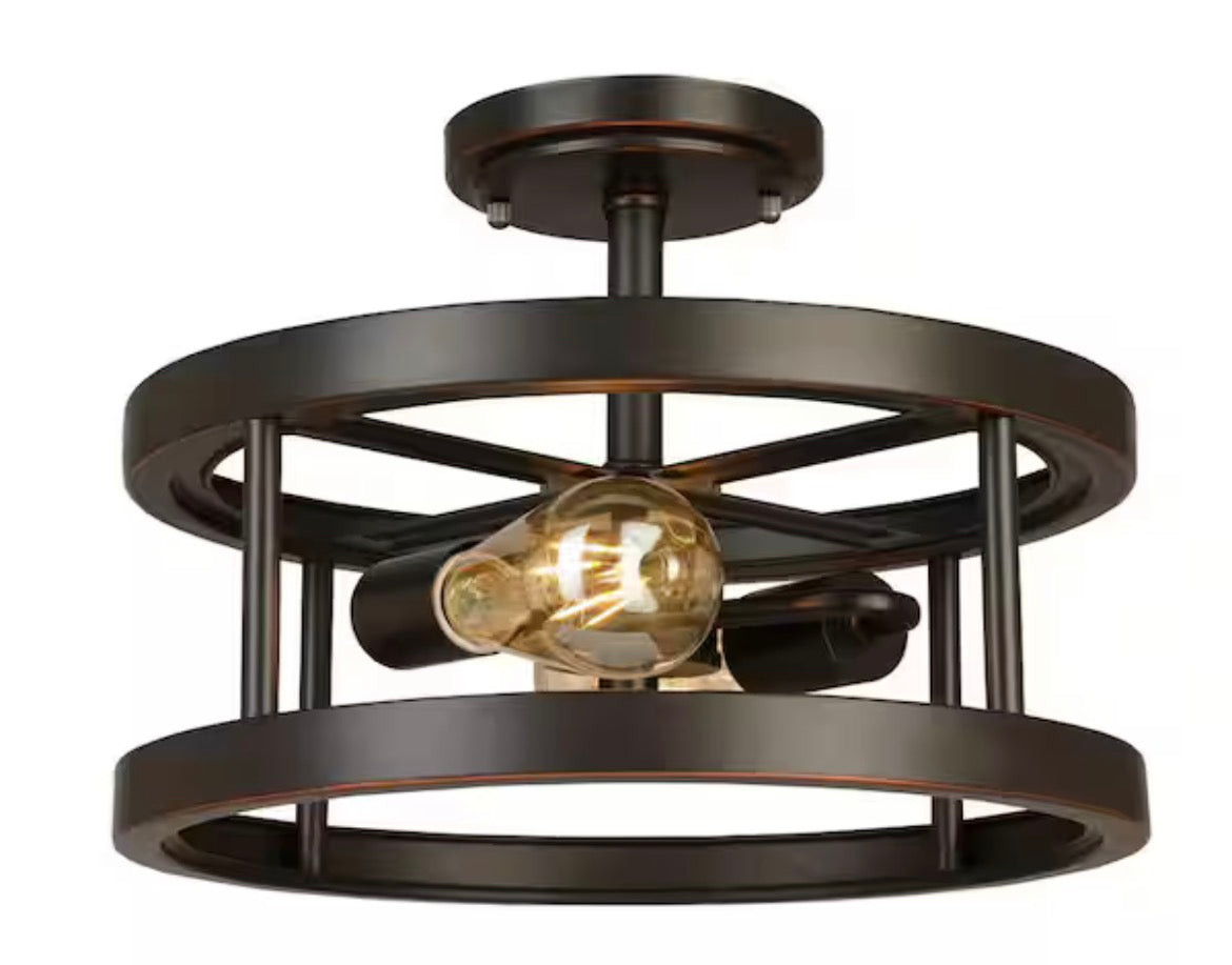 Moreland 13 in. 2-Light Oil-Rubbed Bronze Semi-Flush Mount
