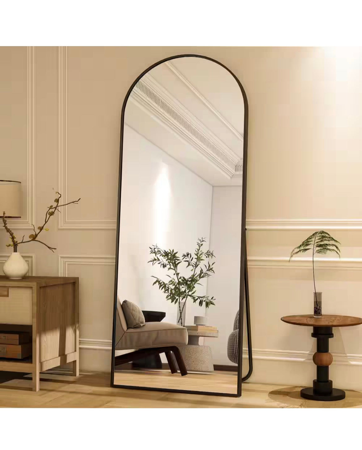 26 in. W x 71 in. H Arched Black Aluminum Alloy Framed Full Length Mirror Standing Floor Mirror