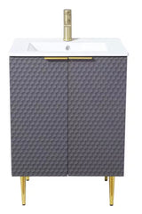 24 in. W Single Bath Vanity in Gray with White Ceramic Top Unassembled