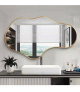 22 in. W x 36 in. H Irregular Gold Aluminum Alloy Framed Asymmetrical Wall Mirror