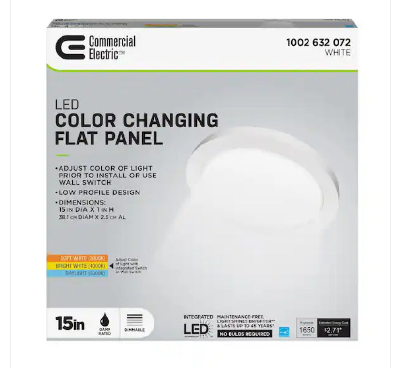 15 in. 22.5-Watt White Integrated LED 1650 Lumens Edge-Lit Round Flat Panel Flush Mount Ceiling Light w/Color Changing