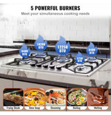 30 in. 5 Burners Gas Cooktop Stove Top 12250 BTU Built-in LPG/NG Convertible