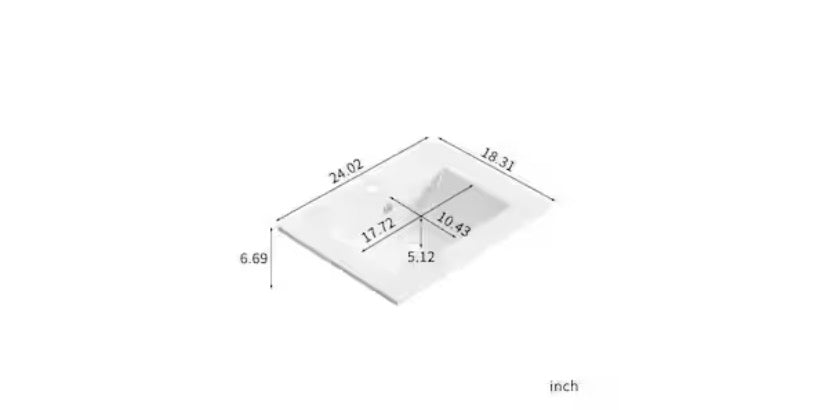 HE 24.02 in. x 18.31 in. Undermount Rectangular Bathroom Sink in Glossy White Ceramic, Integrated Basin and Countertop