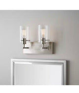 Regan 12.75 in. 2-Light Brushed Nickel Vanity Light with Clear Glass Shades