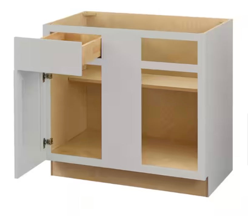 Avondale Shaker Dove Gray Quick Assemble Plywood 36 in Blind Corner Base Cabinet (36 in W x 24 in D x 34.5 in H)