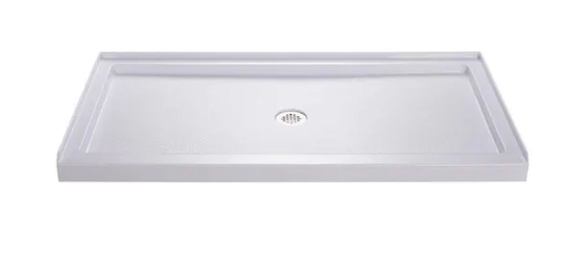SlimLine 60 in. x 32 in. Single Threshold Alcove Shower Pan Base in White with Center Drain