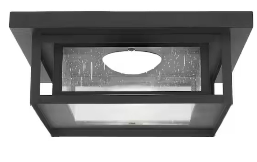 Mauvo Canyon 12 in. Black Dusk to Dawn Integrated LED Outdoor Ceiling Light Flush Mount Fixture with Seeded Glass