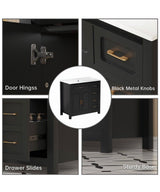 36 in. Single Sink Freestanding Black Bath Vanity with White Ceramic Top Unassembled