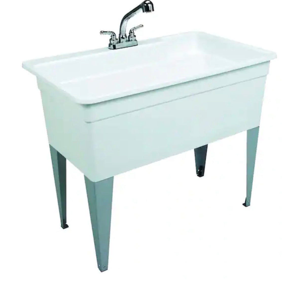 Utilatub Combo 40 in. x 24 in. 33 in. Polypropylene Floor Mount Utility Tub with Pull-Out Faucet in White
