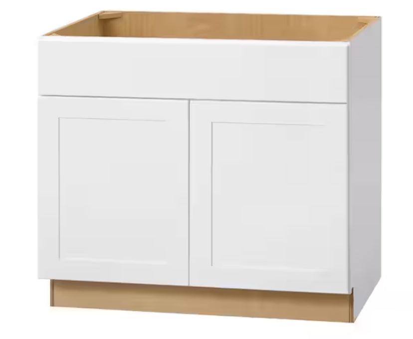 Avondale Shaker Alpine White Ready to Assemble Plywood 36 in Sink Base Kitchen Cabinet (36 in W x 24 in D x 34.5 in H)