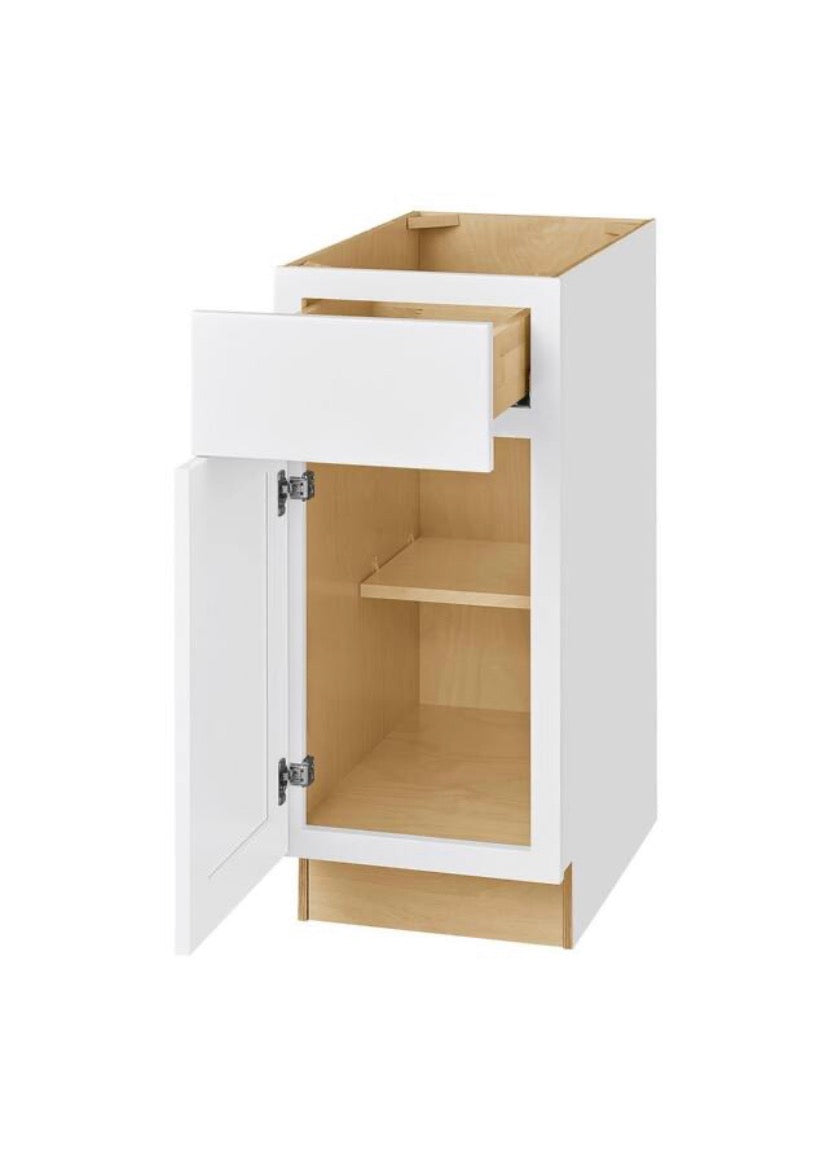 Avondale Shaker Alpine White Quick Assemble Plywood 15 in Base Kitchen Cabinet (15 in W x 24 in D x 34.5 in H)