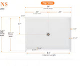 AVORA 54 in. L x 36 in. W Barrier Free Alcove Shower Pan Base with Center Drain in White Low Threshold Weelchair Accesse