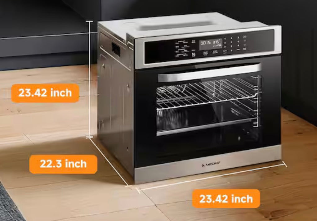 24 in. 2.5 Cu. Ft. Single Electric Wall Oven with Convection & Air Frying, Safety Lock, Timer & Alarm, Stainless Steel