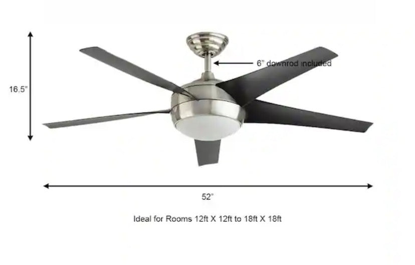 Windward IV 52 in. Indoor LED Brushed Nickel Ceiling Fan with Dimmable Light Kit, Remote Control and Reversible Motor