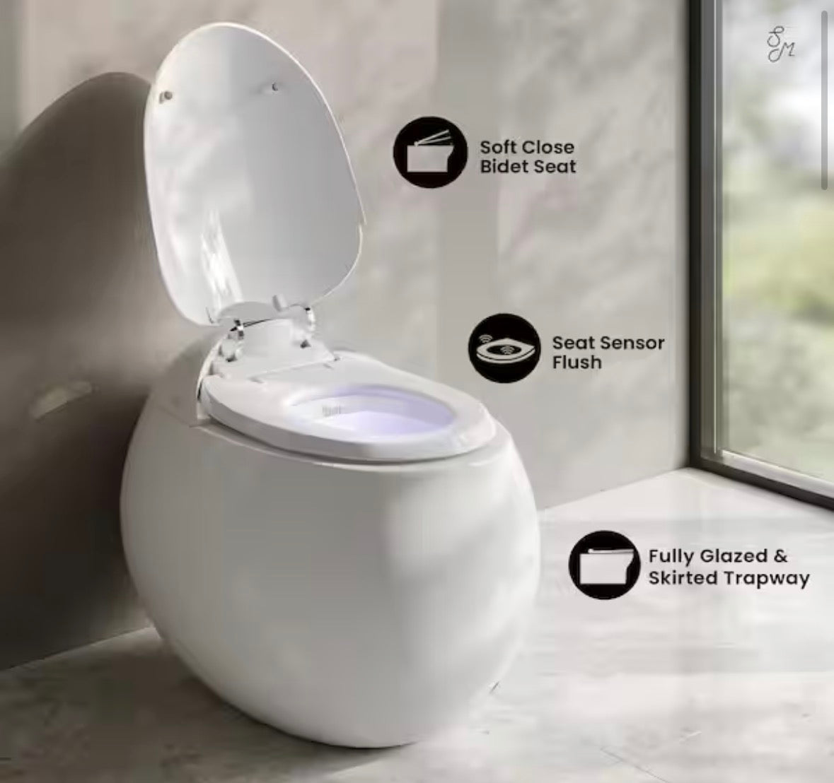 Plaisir Smart 1-Piece 1.28 GPF Single Flush Toilet in Glossy White