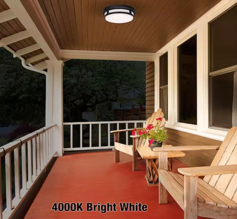 11 in. Round Black Integrated LED Indoor Outdoor Ceiling Light Flush Mount Adjustable CCT 830 Lumens Wet Rated