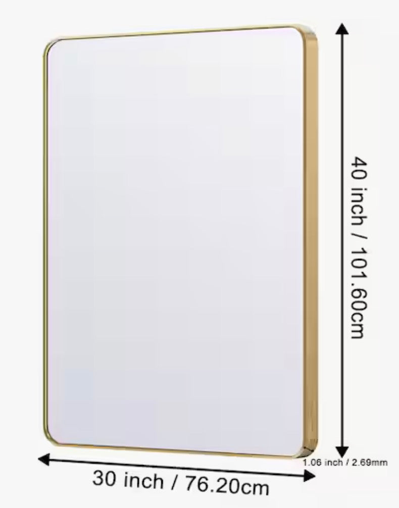 30 in. W x 40. 2 in. H Rectangular Aluminum Frame Square Gold Wall Mirror